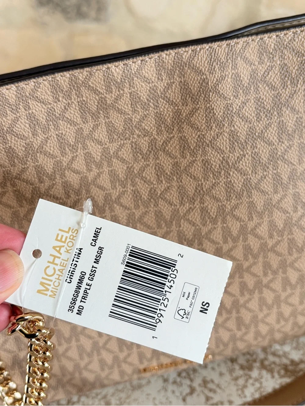 Michael Kors Beige Signature MK Chain-Handle Shoulder Bag